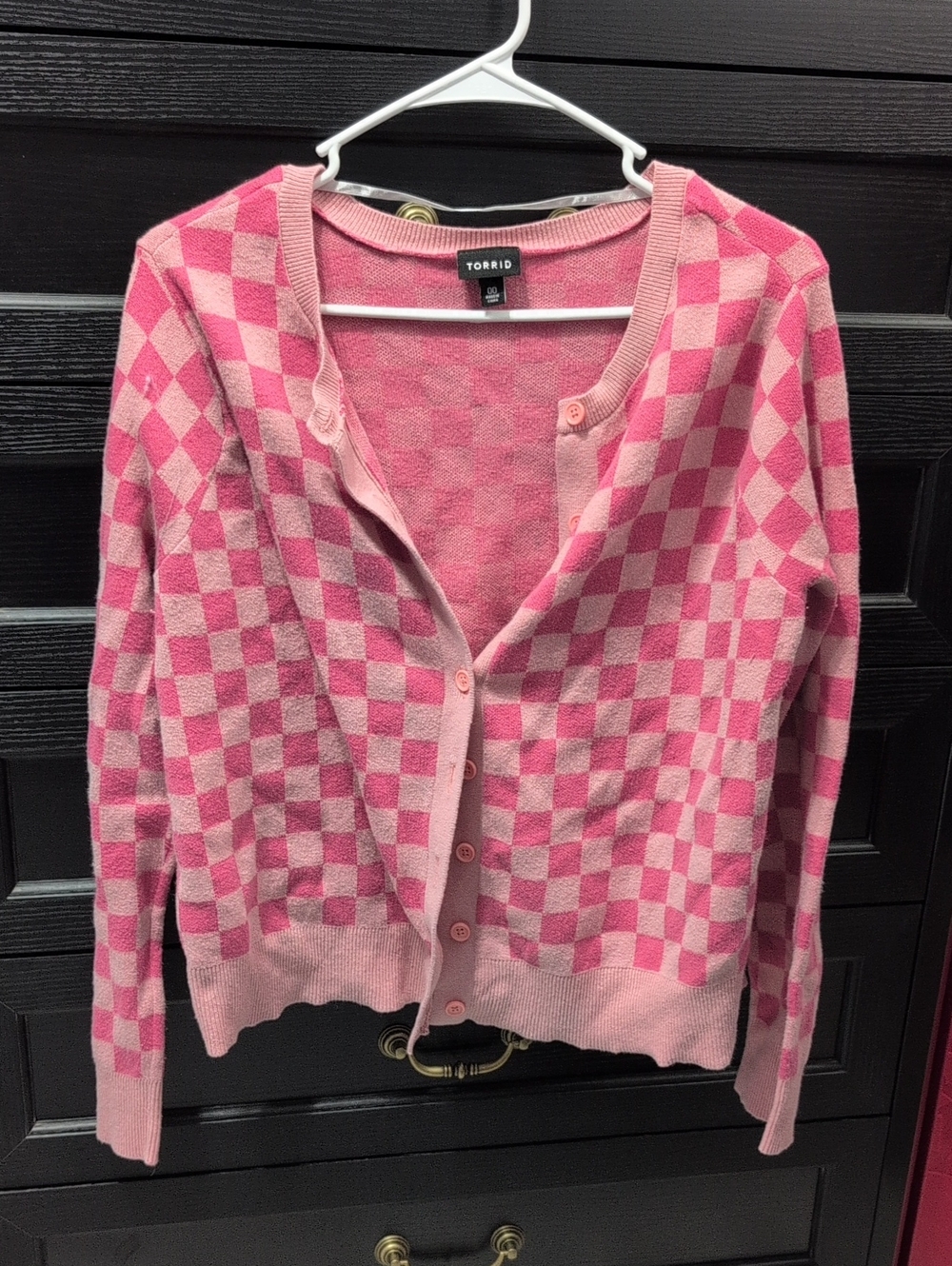 torrid Pink Checkerboard Button Cardigan